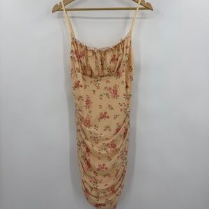 SHEIN Ruched Sides 90’s Floral Print Spaghetti Strap Dress Yellow Pink Size 0XL